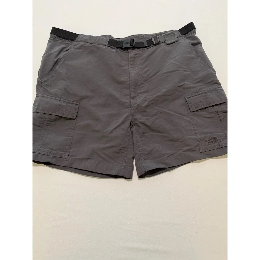 The North Face Mens XL Grey Nylon Belted Cargo Hiking Shorts Charcoal 6 Inseam